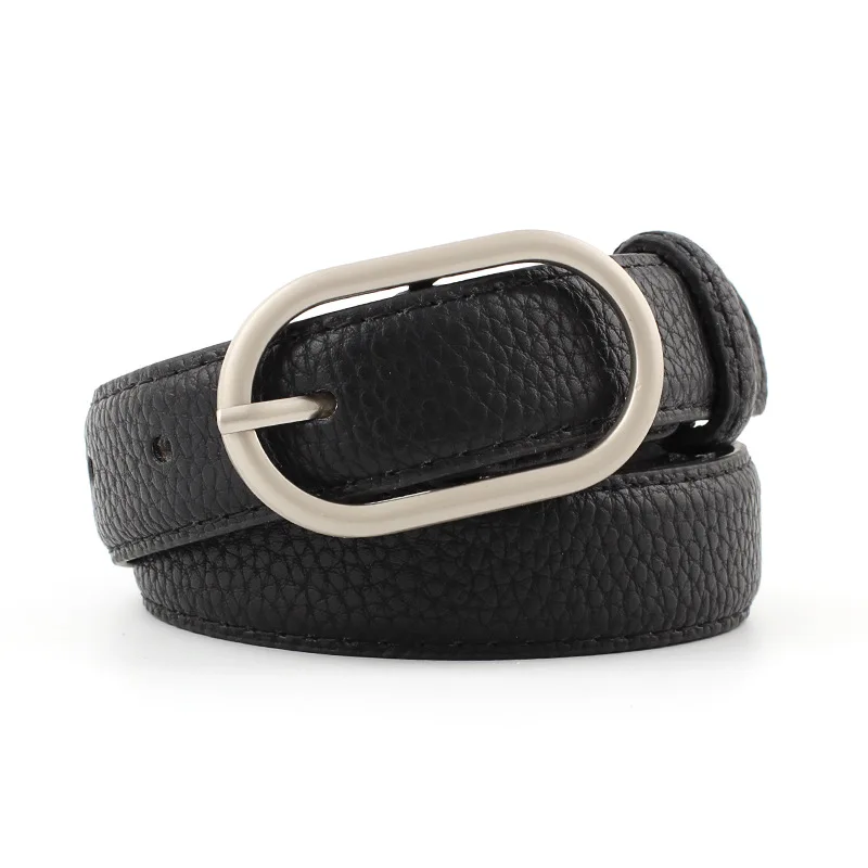 

105X2.4Cm Fashionable Woman Silver Oval Alloy Buckle Belt For Women 2019 Ladies Black Wide Waist Belt Belt Waistband White