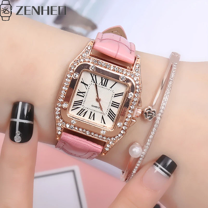 

Women watch Beautiful delicate watch cortex pin buckle luxury fashion Wild ladies watch gift Square diamond roman numerals dial