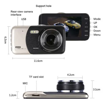 

Set Car DVR Gold Dual Lens Replacement Accessories Front Rear 4.0 inch