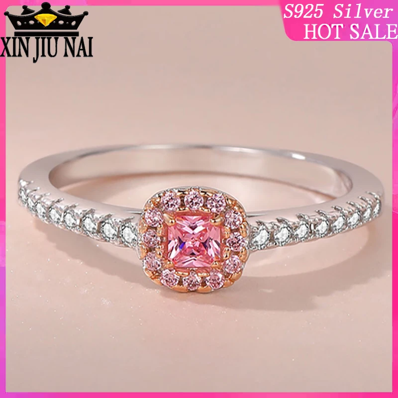 

925 sterling silver 18K Platinum Diamond Pink Sapphire Ring Lovely Gift of Romantic Princess nickles women plata de ley 925