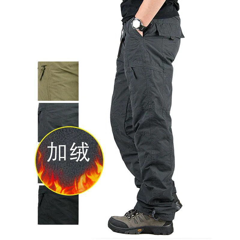Winter Fleece Trousers Work Panst Wear Resistant Multi-pocket Solid Tactical Military Overalls Hiking Cargo Utility Tracksuit