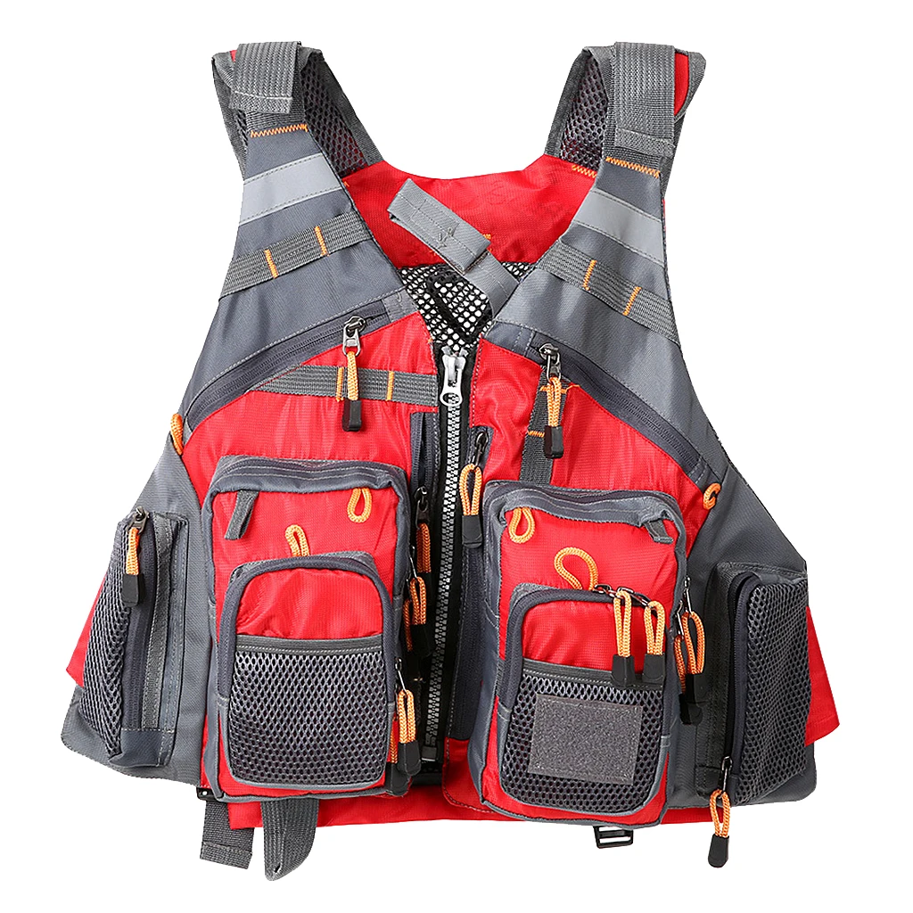 Adjustable Fly Fishing Vest Adjustable Mesh Vest with 13 Pockets Holder Strap Cord Back Zipper Bag
