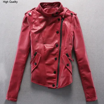 

fashion genuine leather jacket women black sheepskin women's slim fit motorcycle leather jacket lady's real leather coat