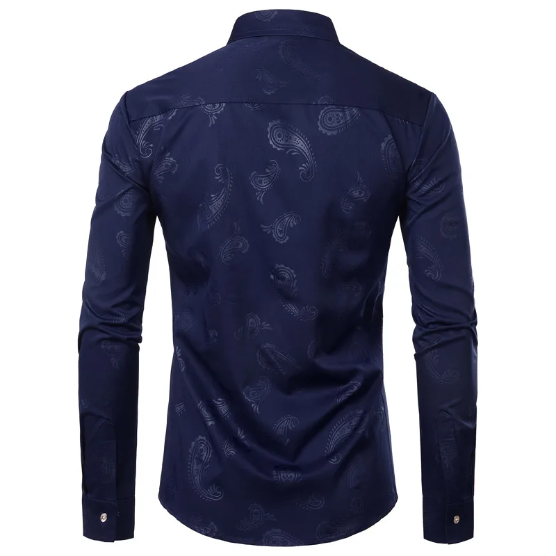 Мужская рубашка с узором пейсли, Chemise Homme, весна, длинный рукав, цветочный рисунок, нарядные рубашки, мужские повседневные, приталенные, для свадьбы, вечеринки, Camisa Masculina