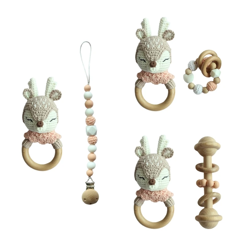 

Baby Pacifier Clip Chain Teething Bracelet Crochet Elk Soother Rattle Teether