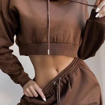 Winter Sweater Two Piece Set Crop Jacket And Tracksuit Joggers 2 Piece Set Crop top Jogging Suits Running suit For Women 4