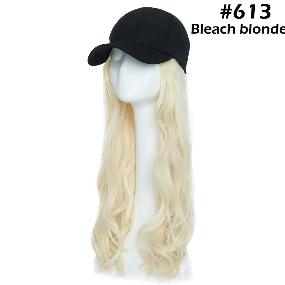 Snoilite 1" волнистая бейсбольная кепка для волос удлиняющие синтетические волосы с черной кепкой интегрированная шапка с волосами для волос стиль девушки волос - Цвет: bleach blonde
