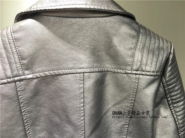 Women PU Leather Jacket Metal Bright Face Leather Coat Female Autumn New Soft Faux Leather Motorcycle Jacket Slim Short Coat