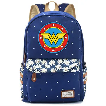 

New Wonder Woman Comic Hero Bag Backpack Flower Point Floral Bag School Teenagers Student Book Travel Laptop Girl Boys Mochila