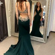 A-Line платье выпускного вечера с открытой спиной зеленое атласное платье выпускного вечера с аппликацией бисером