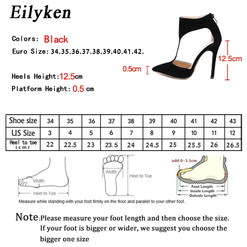 Eilyken; сезон весна-осень; новые модные туфли-гладиаторы; женские туфли на высоком каблуке с острым носком на молнии; пикантные женские туфли черного цвета с вырезами