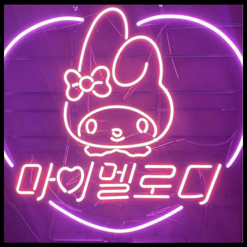 Neon Sign 10KV Hello Cute Girl Neon Light Korean Kitt Wall Sign Window Advertise Lamp Decor Home Real Glass Aesthetic Room Decor