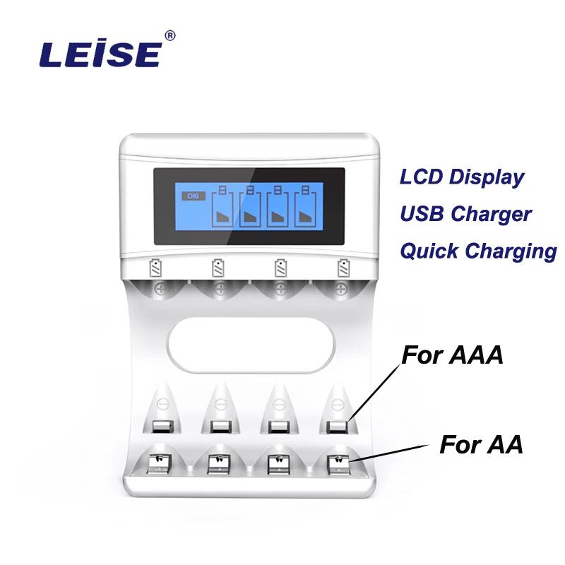 Leise U401a 4 слота Aa Aaa зарядное устройство Nimh аккумуляторные батареи с ЖК-дисплеем Usb кабель без батареи портативный и быстрый заряд