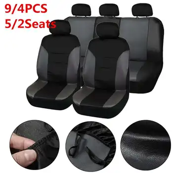 

PU Leather Car Seat Cover Protector Linen Front or Rear Seat Back Cushion Pad Mat Backrest for Auto Interior Truck Suv Van