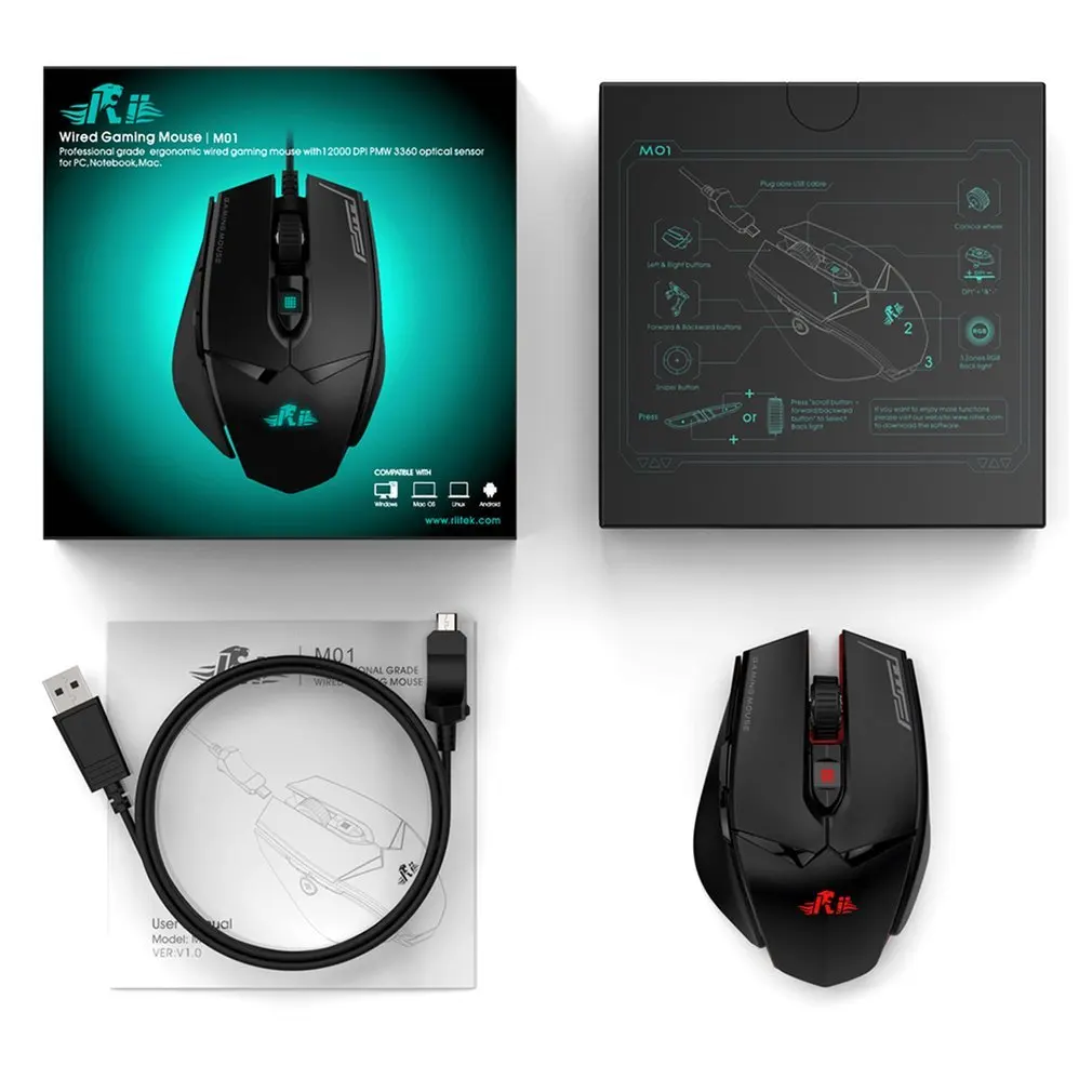 M01 программируемая оптическая игровая мышь с 12000 dpi и RGB светодиодный подсветка 7 клавиш проводная USB мышь для ПК настольный компьютер