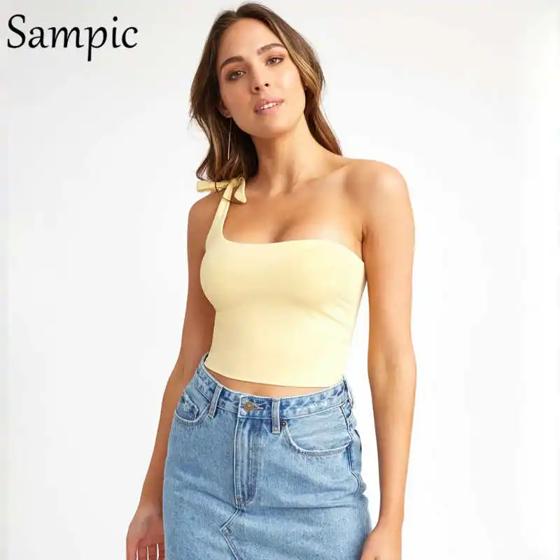 Yellow Sampic, сексуальный Повседневный женский топ без спинки, с открытыми плечами, короткий топ, черный, без рукавов, mujer, топы, лето - Цвет: Yellow