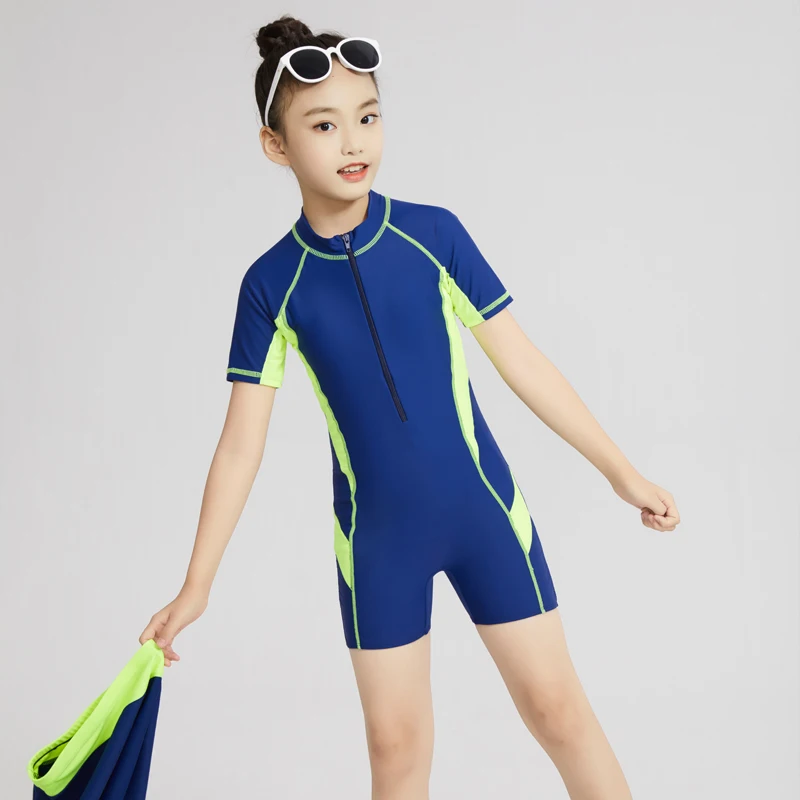 Other Outdoors Zipper Front Kids Girl Two Piece Swimsuit With Skirt