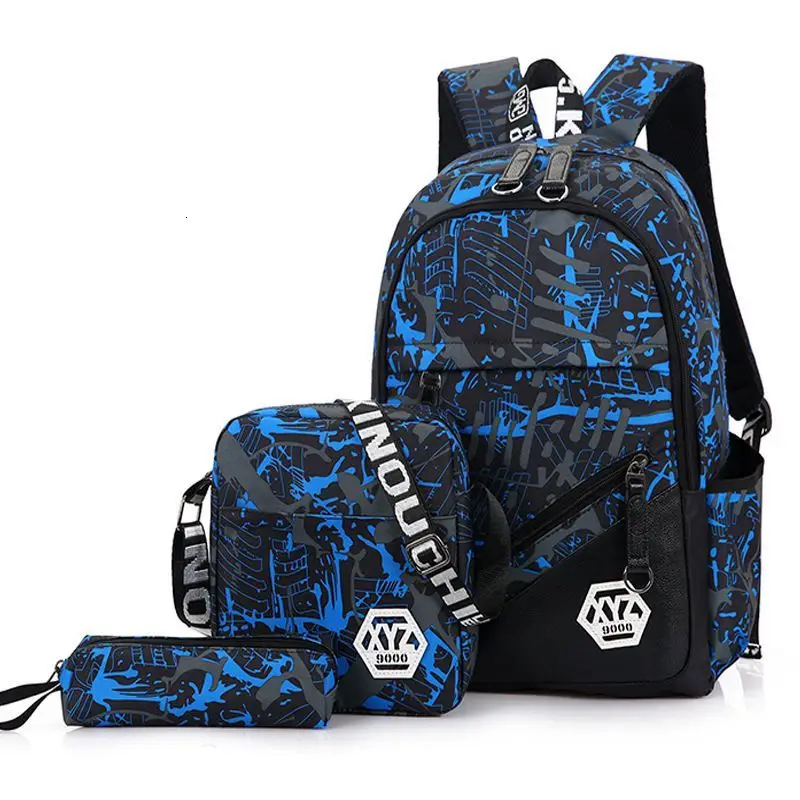 blue H92 Школьный рюкзак для девочек, детские рюкзаки, модный школьный рюкзак для подростков, 3 шт./компл., Высококачественная холщовая школьная сумка Mochila Escolar - Цвет: blue H92