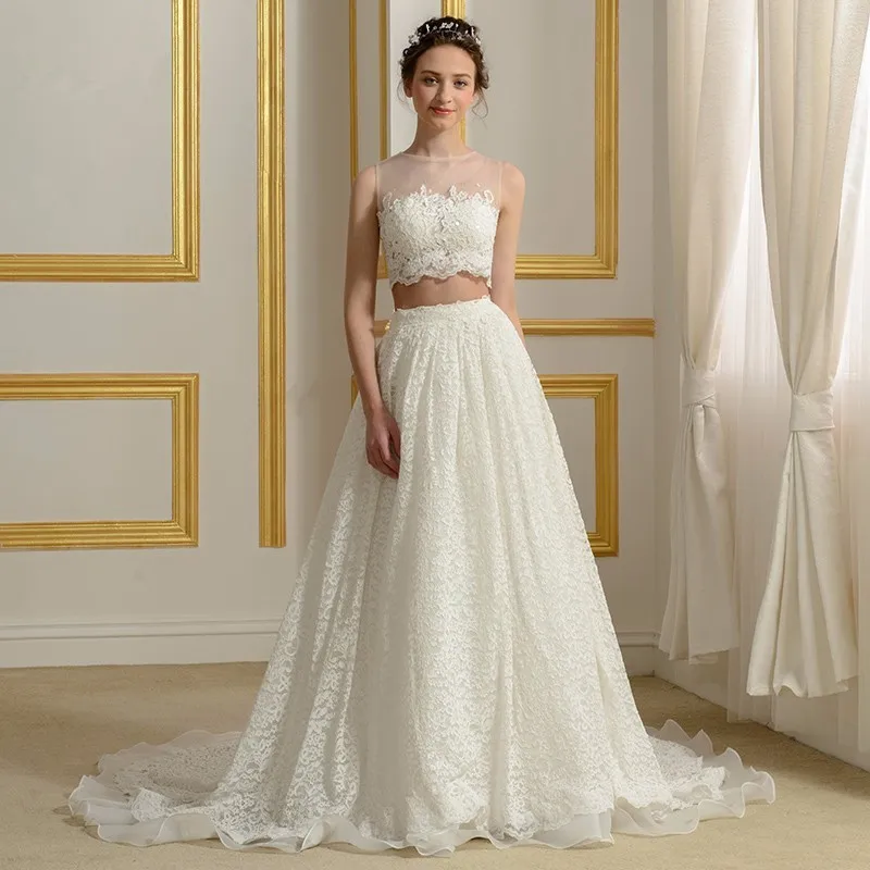 Элегантное платье vestido de noiva, два длинных кружева, бохо,, ТРАПЕЦИЕВИДНОЕ, круглый вырез, отделка бисером, молния, шлейф, свадебное платье, платья для подружек невесты