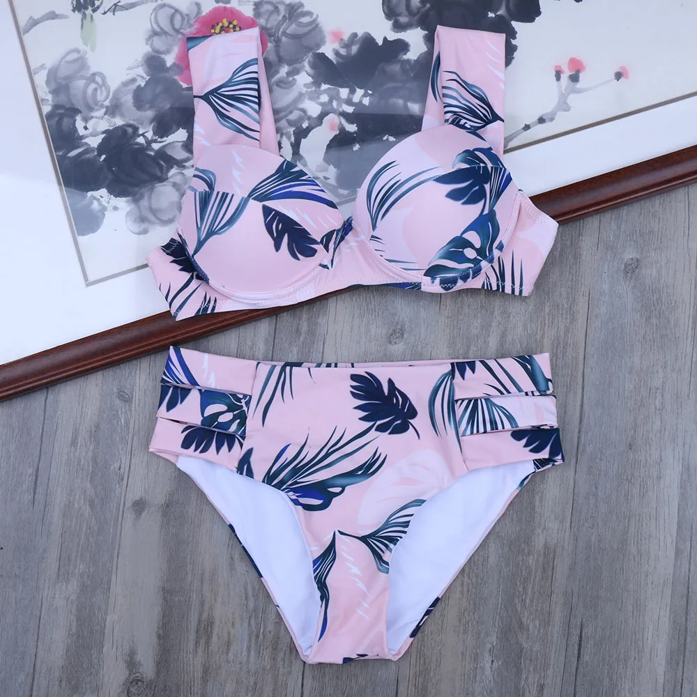 19M45 Pink Купальник Melphieer, бикини, женский купальник, Женский Бандаж, на косточках, пуш-ап, купальник, с принтом, бикини, Maillot De Bain, XL, для пляжа - Цвет: 19M45 Pink