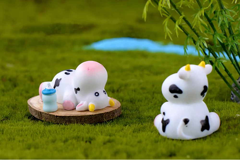 Statue De Vache Mignonne En Résine Pour Jardin - Figurine Animal Décoration Extérieure 22x17cm