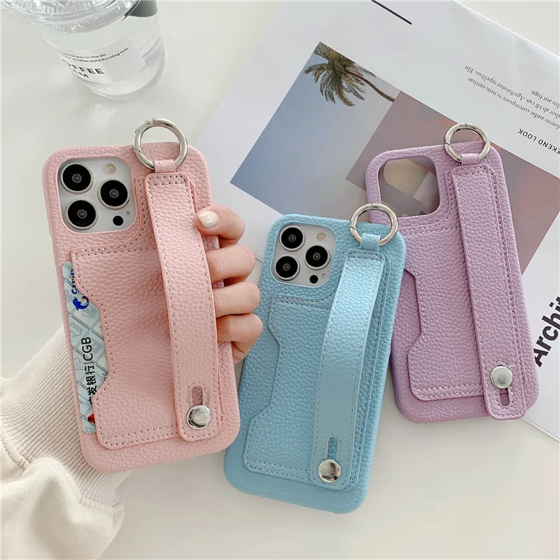 Luxury Leather Wallet Phone Case with Card Holder & Wrist Strap - Premium Protective Cover