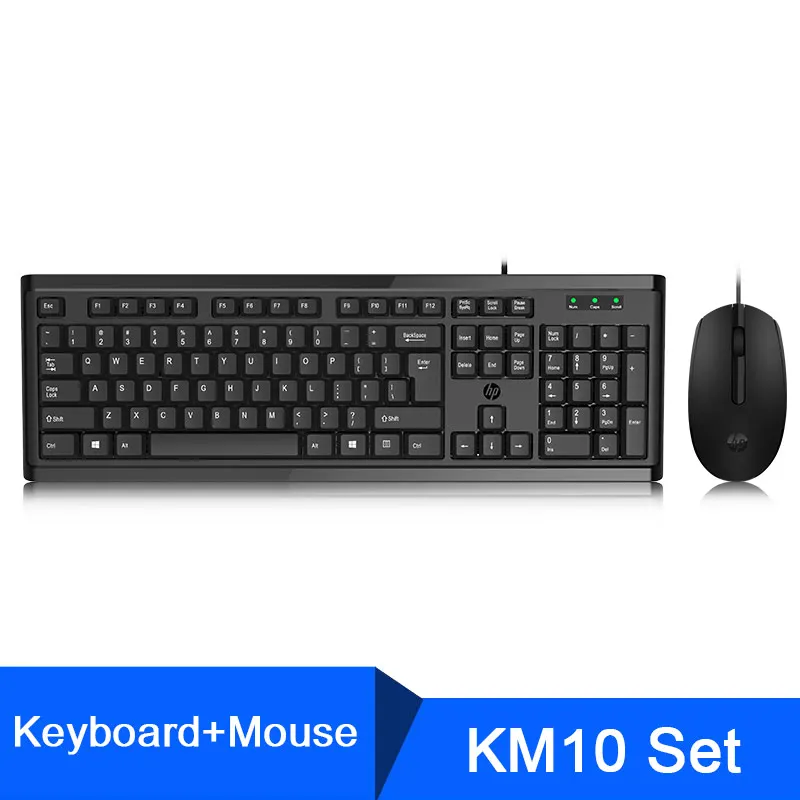 KM10 mouse Keyboard hp набор с клавиатурой и мышью KM10 104 ключи игровая и офисная компьютерная мышь для лэптопа черная Эргономика USB Проводная клавиатура - Цвет: KM10 mouse Keyboard
