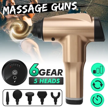 

5 Heads Massage Guns Therapy Percussion Muscle Massager 6 Gear Speeds Deep Tissue Massage Relaxation 1200-4400r/min US/EU Plug