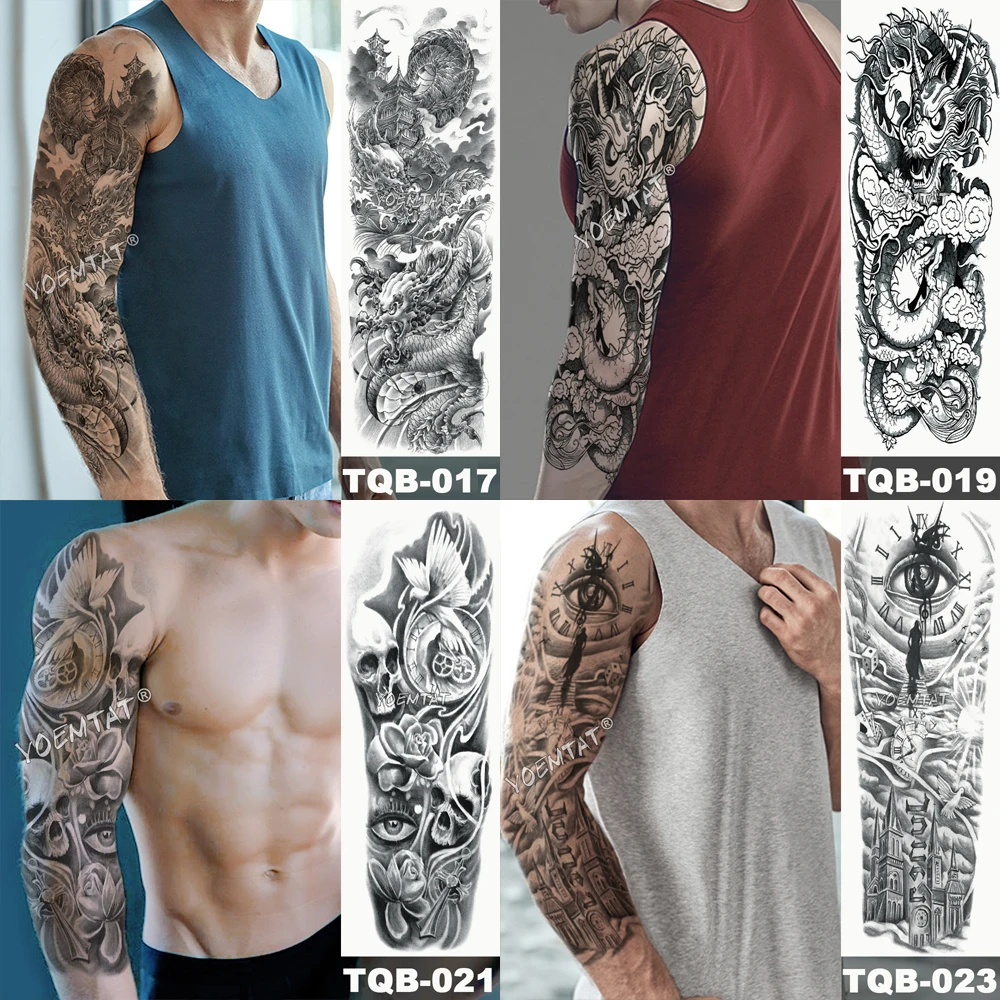 Большие Татуировки на руку Дракон Будда Prajna Водонепроницаемая Временная подделка тату наклейка череп японские мужчины женщины полный Тотем Татто