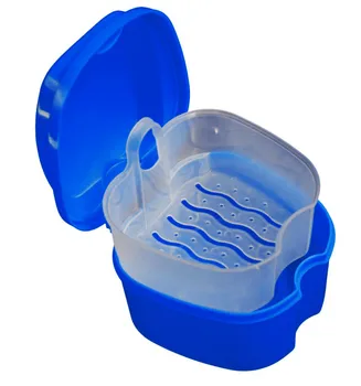 

Denture Bath Box Case Dental False Teeth Storage Box with Hanging Net Container