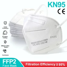 Mascarilla facial FFP2 KN95, antipolvo, antiniebla, transpirable, 100 Uds.