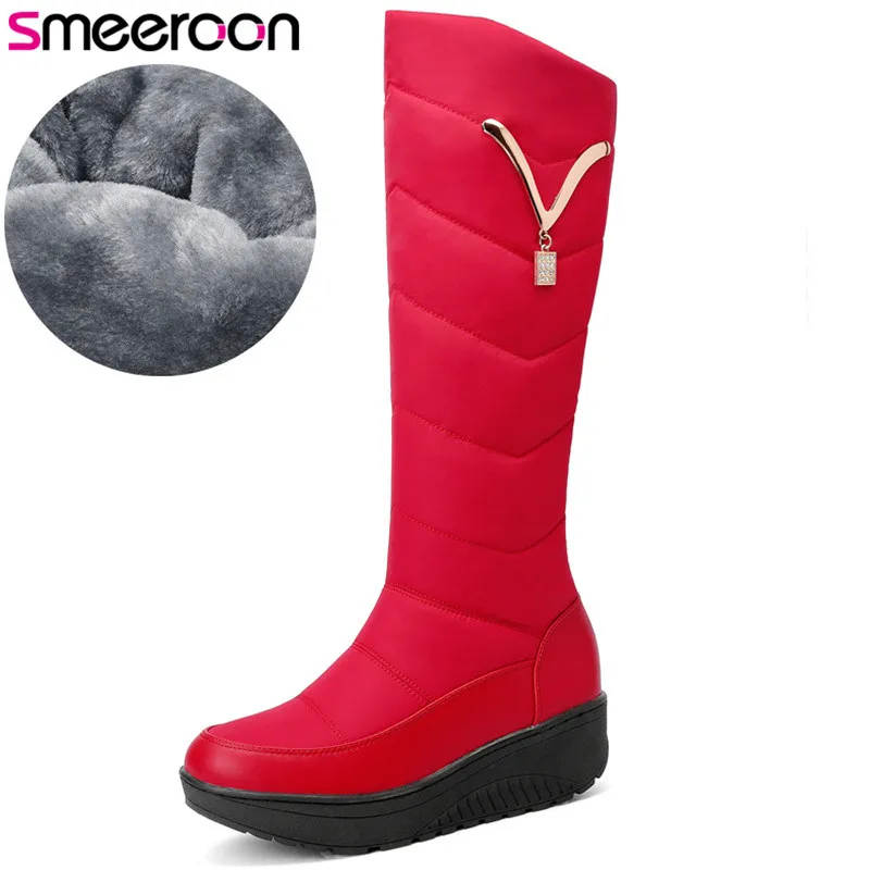

Smeeroon 2020 snow boots Waterproof non-slip knee high boots women round toe warm winter shoes ladies flat platform booties
