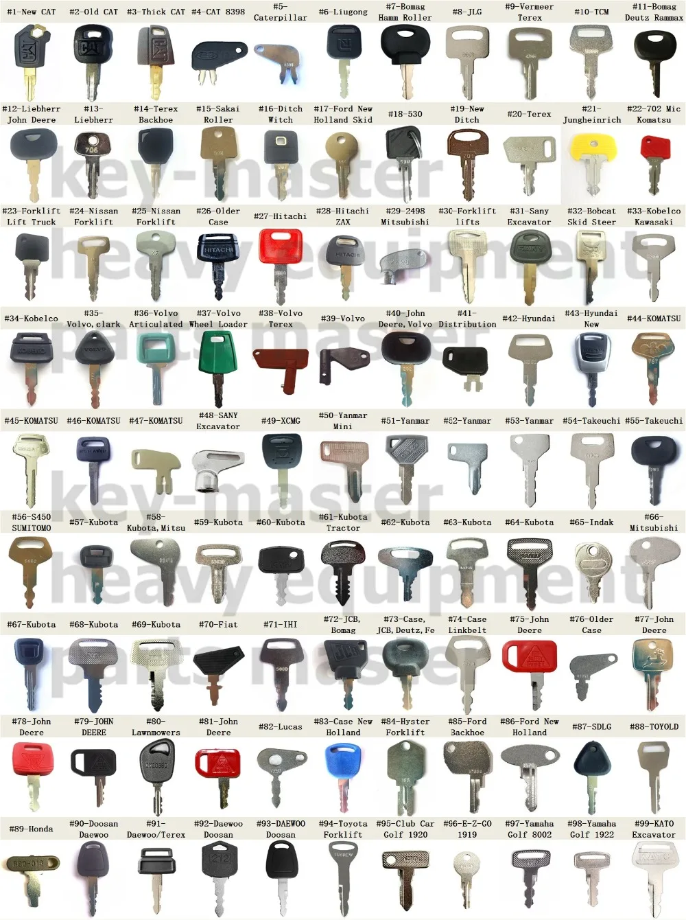 100Pcs Heavy Construction Equipment Key Set For Liebherr Bomag John Deere Kubota