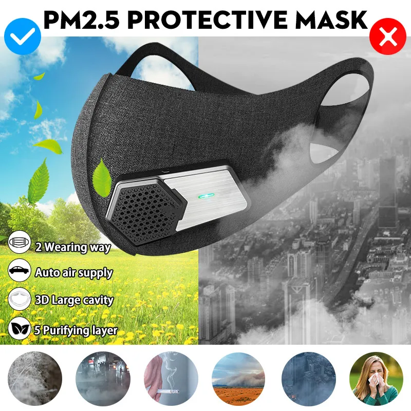 

Smart Electric Face Mask Air Purifying Anti Dust Pollution Fresh Air Supply pm2.5 With Breathing Valve Personal Health Car
