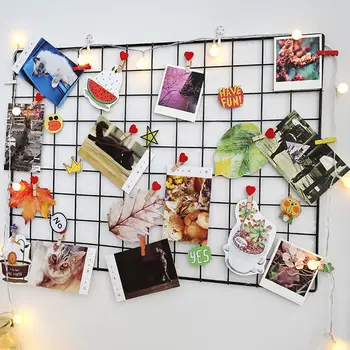 

Iron Grid Wall Hanging DIY Decoration Photo Frame Multi-Function Panel Postcards Mesh Frame Wall Art Display Storage Rack