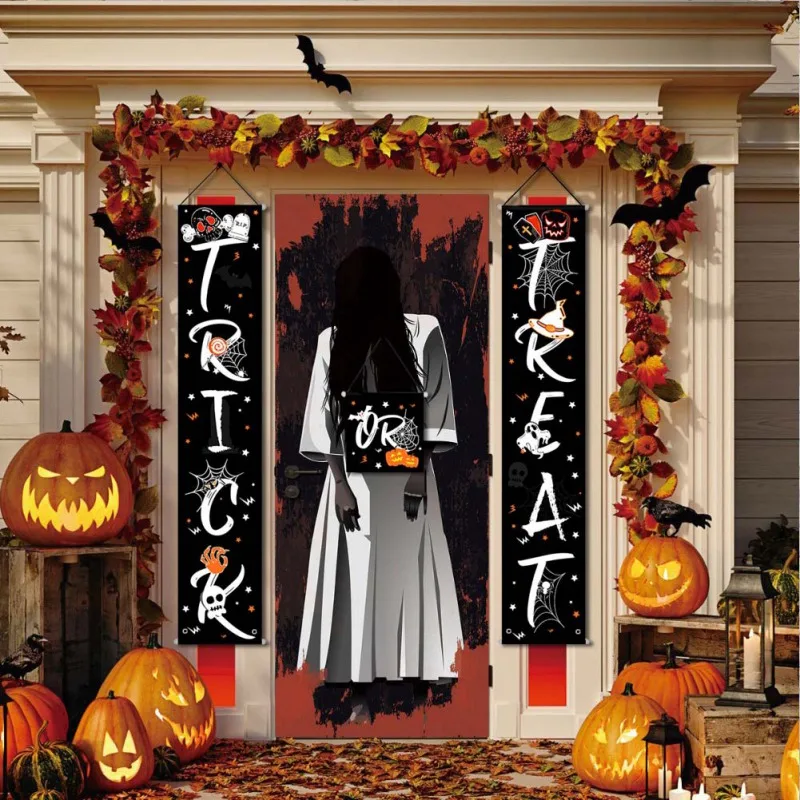 

Halloween door cover decor Trick Or Treat Banner Halloween Hanging Sign For Home Office Porch Front Door Display Decorations