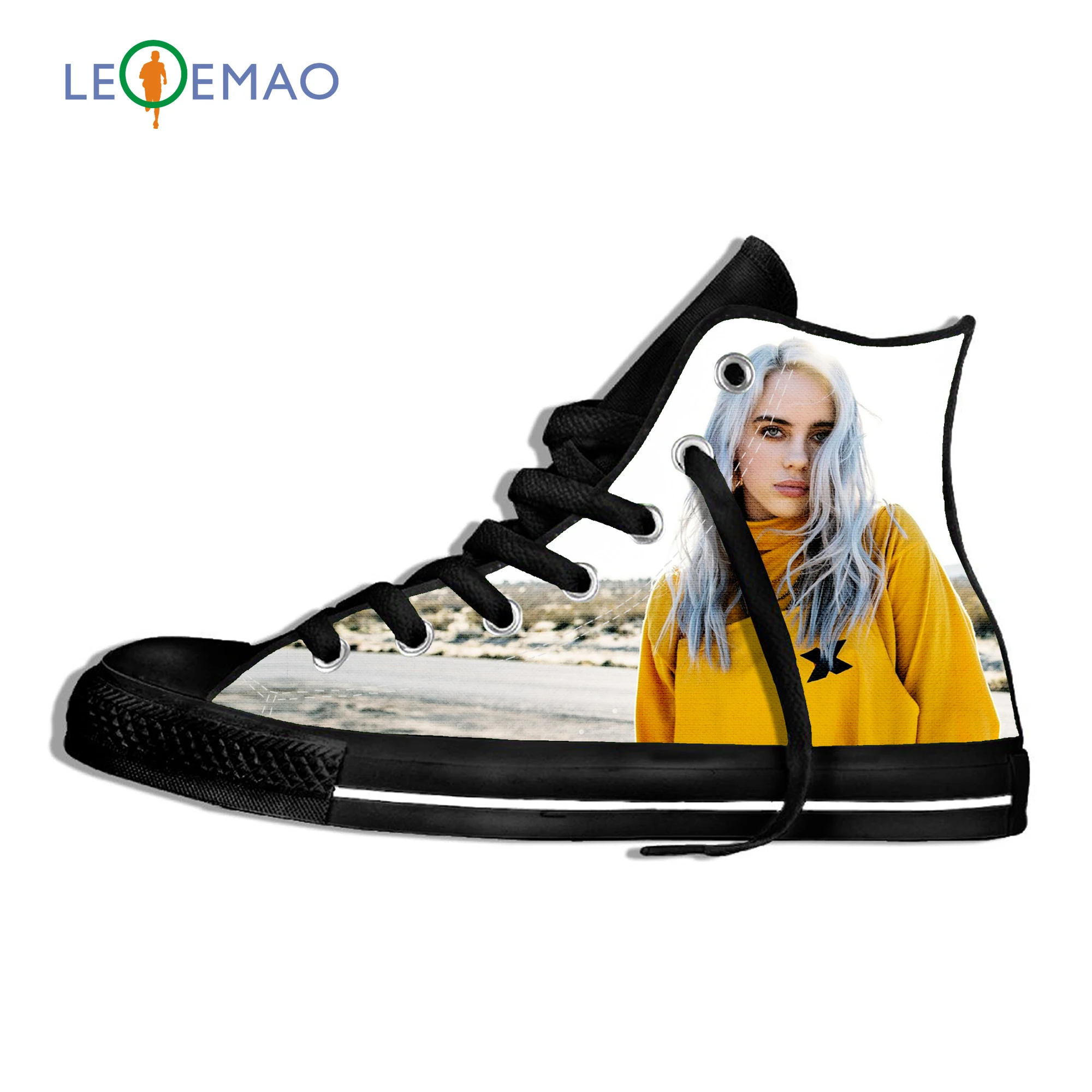 

Summer Customize Billie Eilish High Top Shoes Adults Male Canvas Lightweight Sport Sneaker Men's Lace Up Flats White Black