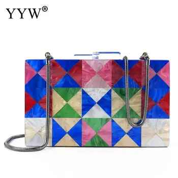 

Women Acrylic Clutch Bag 2020 New Brand Designer Geometric Lattice Female Chain Messenger Bags Party Evening Wedding Bag