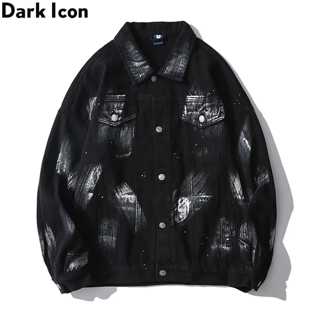 Джинсовые Куртки DARK ICON с ручной росписью мужская куртка отложным воротником