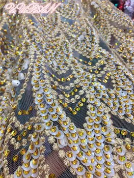 

Gold Mesh African Tulle Embroidered Lace Fabric Newest African Net Lace Fabric for Fashion Dress