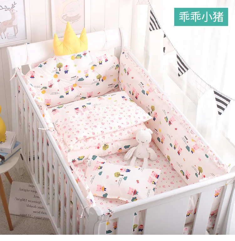 5pcs Nordic Crown Cushion Cot Bumpers Baby Bed Bedding Kit Baby Bedding Cotton Removable Washable Baby Crib Side Protector Set (4)