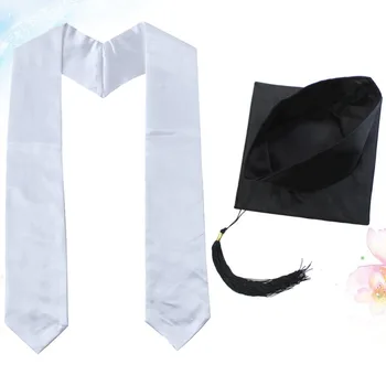 

2Pcs Graduation Shoulder Strap Doctorial Hat Hair Hoop Fashion Tie Creative Party Graduation Supplies(Black White)
