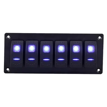 

Rocker Switch Aluminum Panel 12V 24V 6 Gang Toggle Switch Dash 5 Pin on Off Toggle Switch with Backlight LED