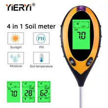 Yieryi medidor de ph digital 4 em 1, monitor de umidade do solo testador de temperatura e luz solar para jardinagem com luz negra