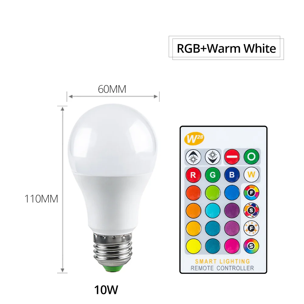 Диммируемая 16 цветов сменная E27 светодиодный RGB лампа 5 Вт 10 Вт 15 Вт 85-265 в RGB Светодиодный светильник с ИК-пультом дистанционного управления для украшения дома - Испускаемый цвет: 10W RGBWW