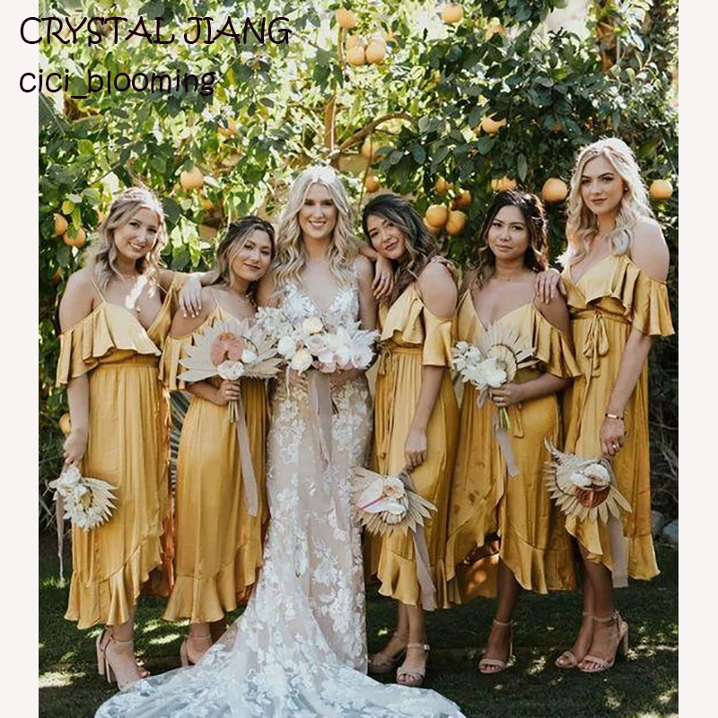 boho bridesmaid dresses yellow