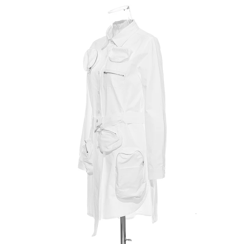 TWOTWINSTYLE белая Корейская рубашка для женщин воротник с лацканами длинный рукав карман с поясом рубашки женские осень мода