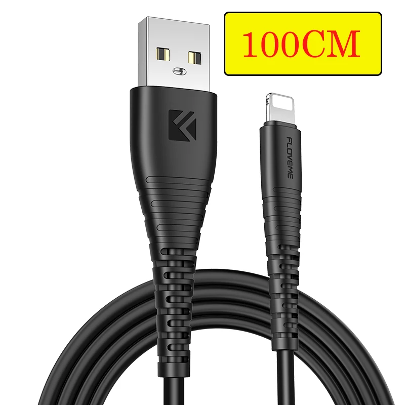FLOVEME Lighting USB кабель для iPhone 7 8 X XS XR XS Max Быстрая зарядка кабелей Шнур для iPhone 6 s 7 8 6s быстрое зарядное устройство - Цвет: Black 100cm