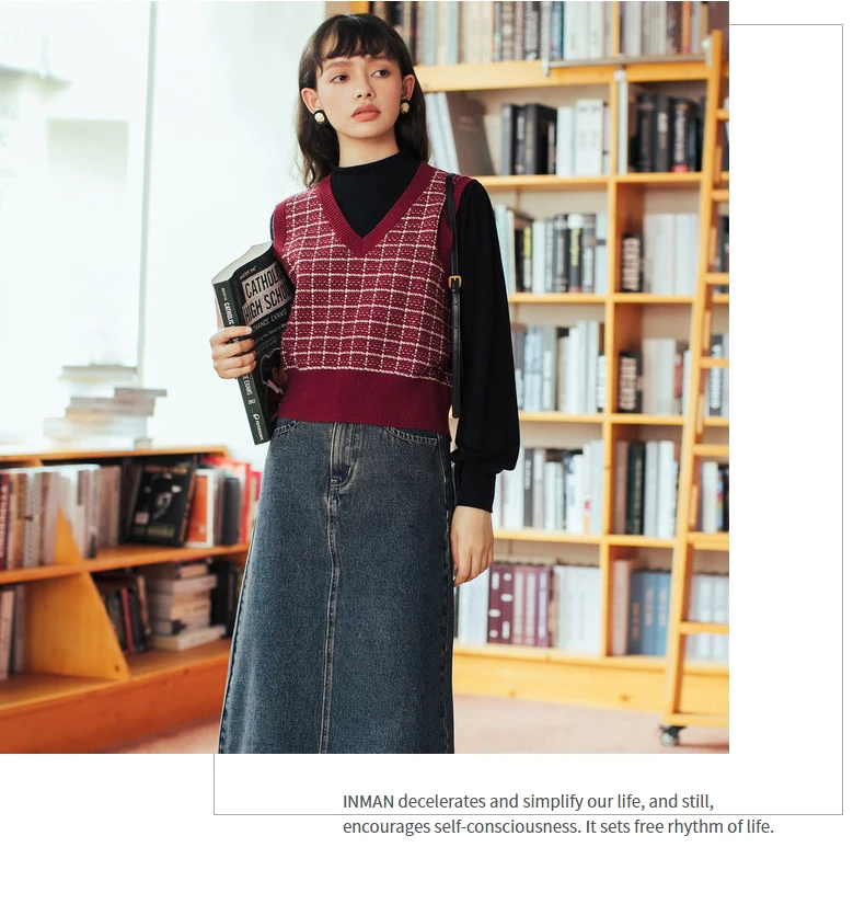 INMAN 2020 Autumn Winter New Arrival Retro French Style High Collar Bubble Long Sleeve Women T-Shirt