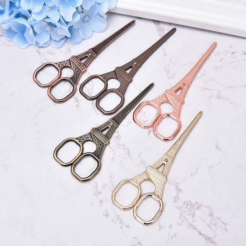 1pcs Household Scissors Gold-plated Eiffel Tower Fabric Scissors Diy Retro Stainless Steel Gold-plated Sewing Scissors